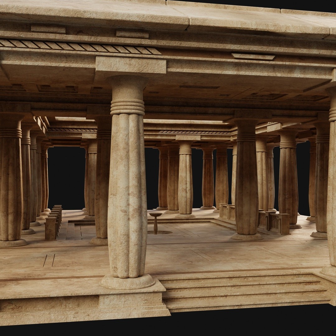 Egyptian Ancient Atrium Temple Bathhouse 3D Model – Low Poly Game Ready, FBX - View 13