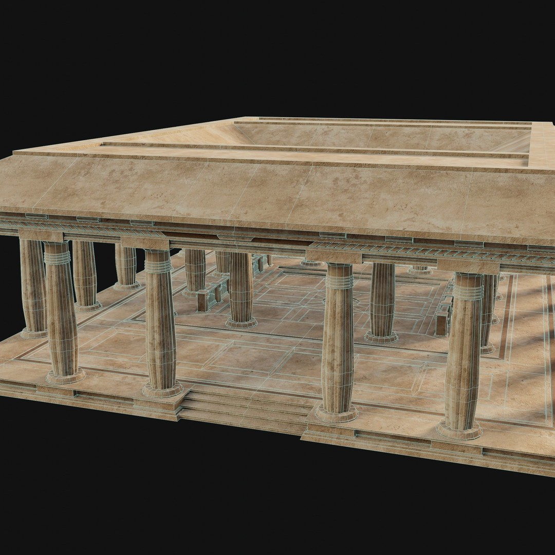 Egyptian Ancient Atrium Temple Bathhouse 3D Model – Low Poly Game Ready, FBX - View 14