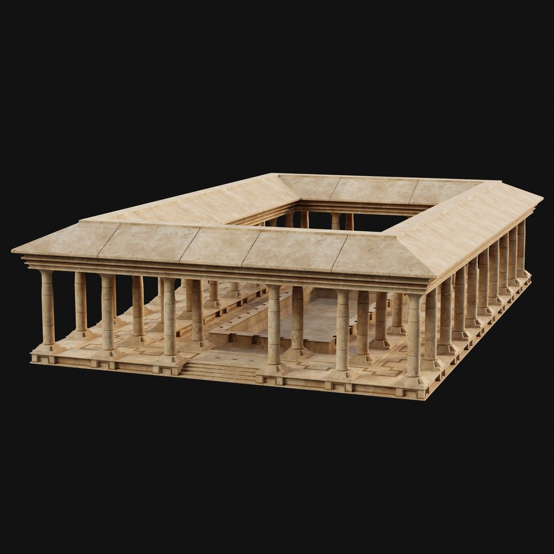Egyptian Ancient Atrium Temple Bathhouse 3D Model – Low Poly Game Ready, FBX - View 15