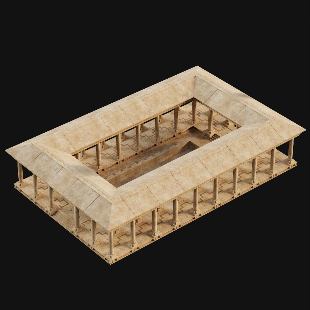 Egyptian Ancient Atrium Temple Bathhouse 3D Model – Low Poly Game Ready, FBX - View 16