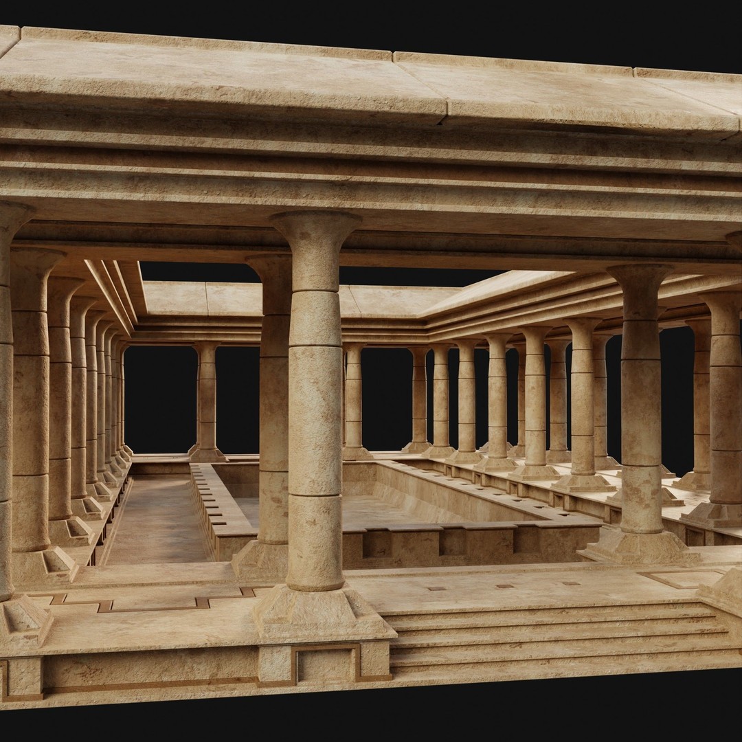 Egyptian Ancient Atrium Temple Bathhouse 3D Model – Low Poly Game Ready, FBX - View 17