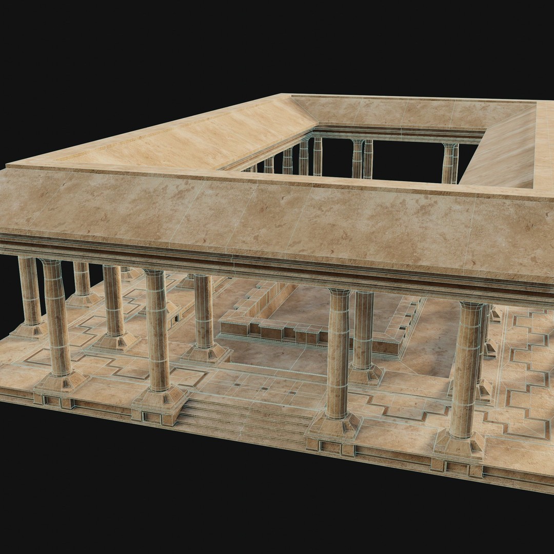 Egyptian Ancient Atrium Temple Bathhouse 3D Model – Low Poly Game Ready, FBX - View 18