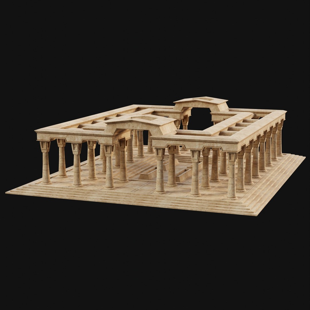 Egyptian Ancient Atrium Temple Bathhouse 3D Model – Low Poly Game Ready, FBX - View 19