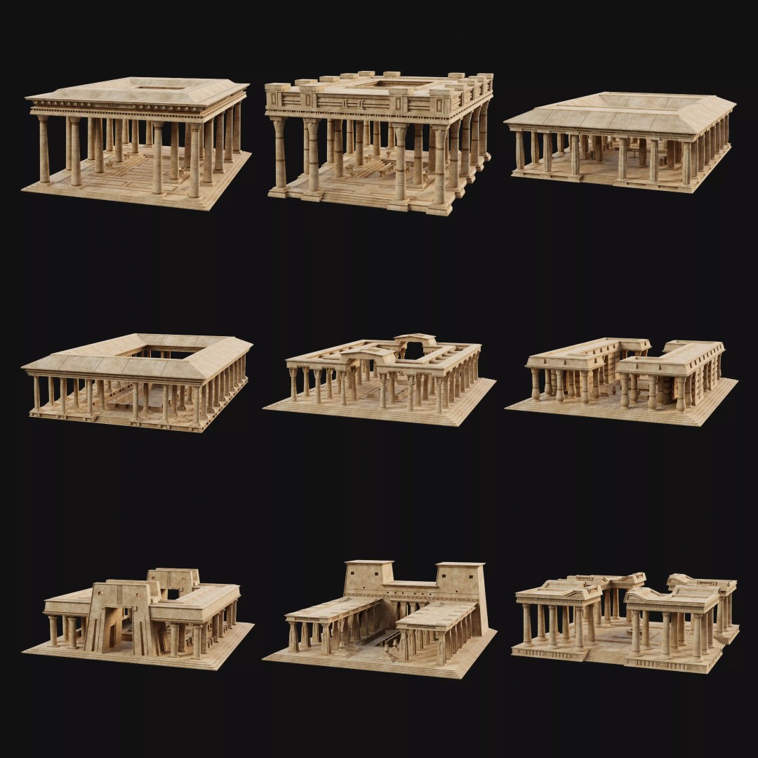 Egyptian Ancient Atrium Temple Bathhouse 3D Model – Low Poly Game Ready, FBX - View 2