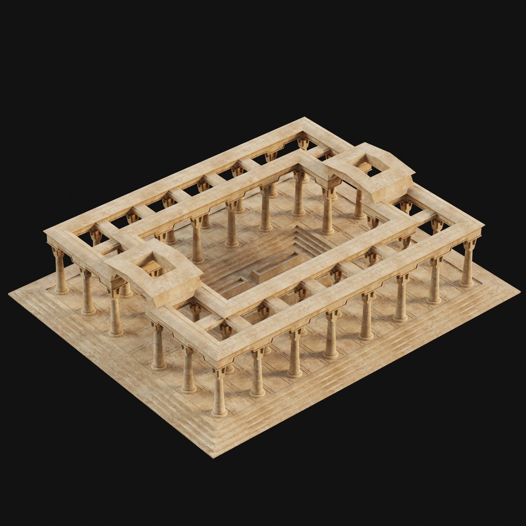 Egyptian Ancient Atrium Temple Bathhouse 3D Model – Low Poly Game Ready, FBX - View 20