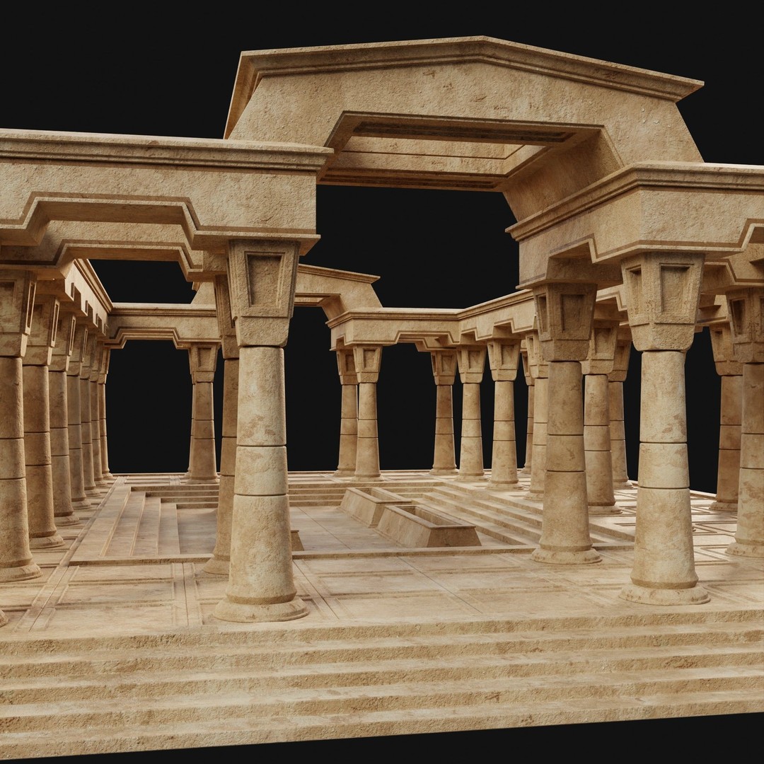 Egyptian Ancient Atrium Temple Bathhouse 3D Model – Low Poly Game Ready, FBX - View 21