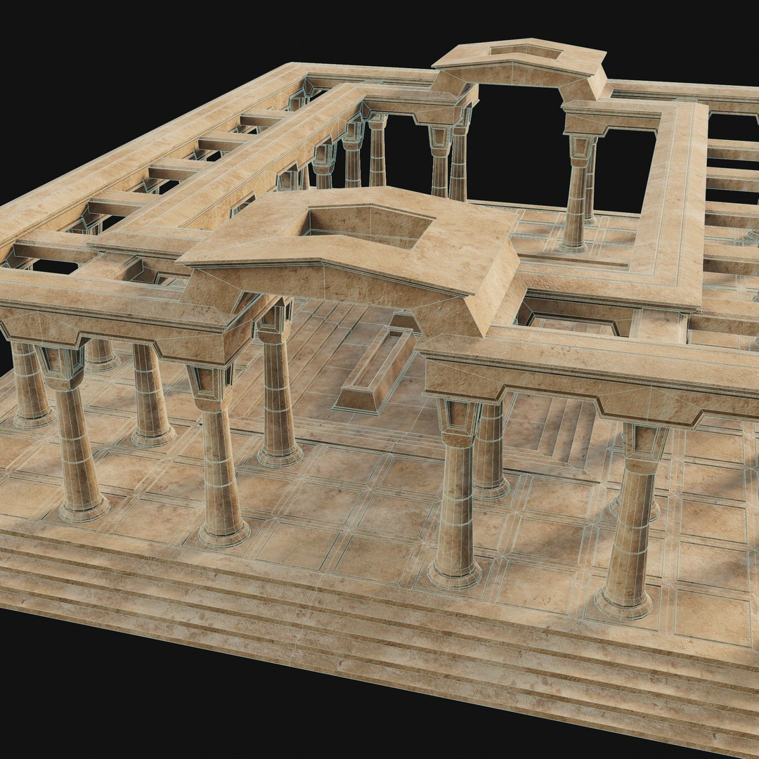 Egyptian Ancient Atrium Temple Bathhouse 3D Model – Low Poly Game Ready, FBX - View 22