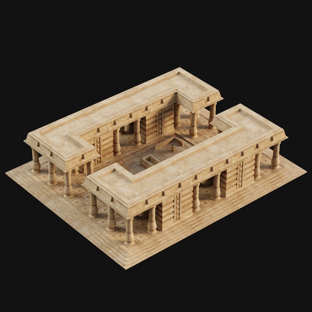 Egyptian Ancient Atrium Temple Bathhouse 3D Model – Low Poly Game Ready, FBX - View 24