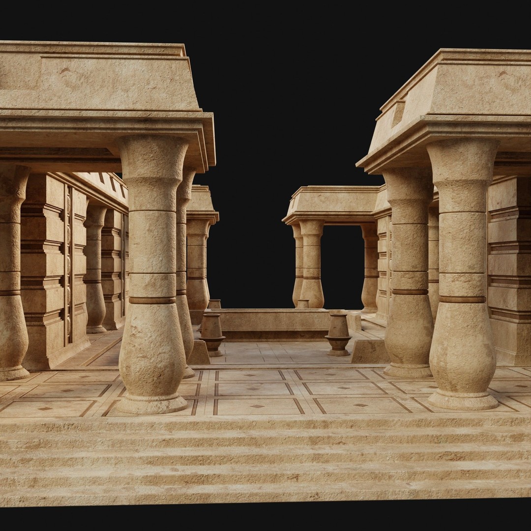 Egyptian Ancient Atrium Temple Bathhouse 3D Model – Low Poly Game Ready, FBX - View 25