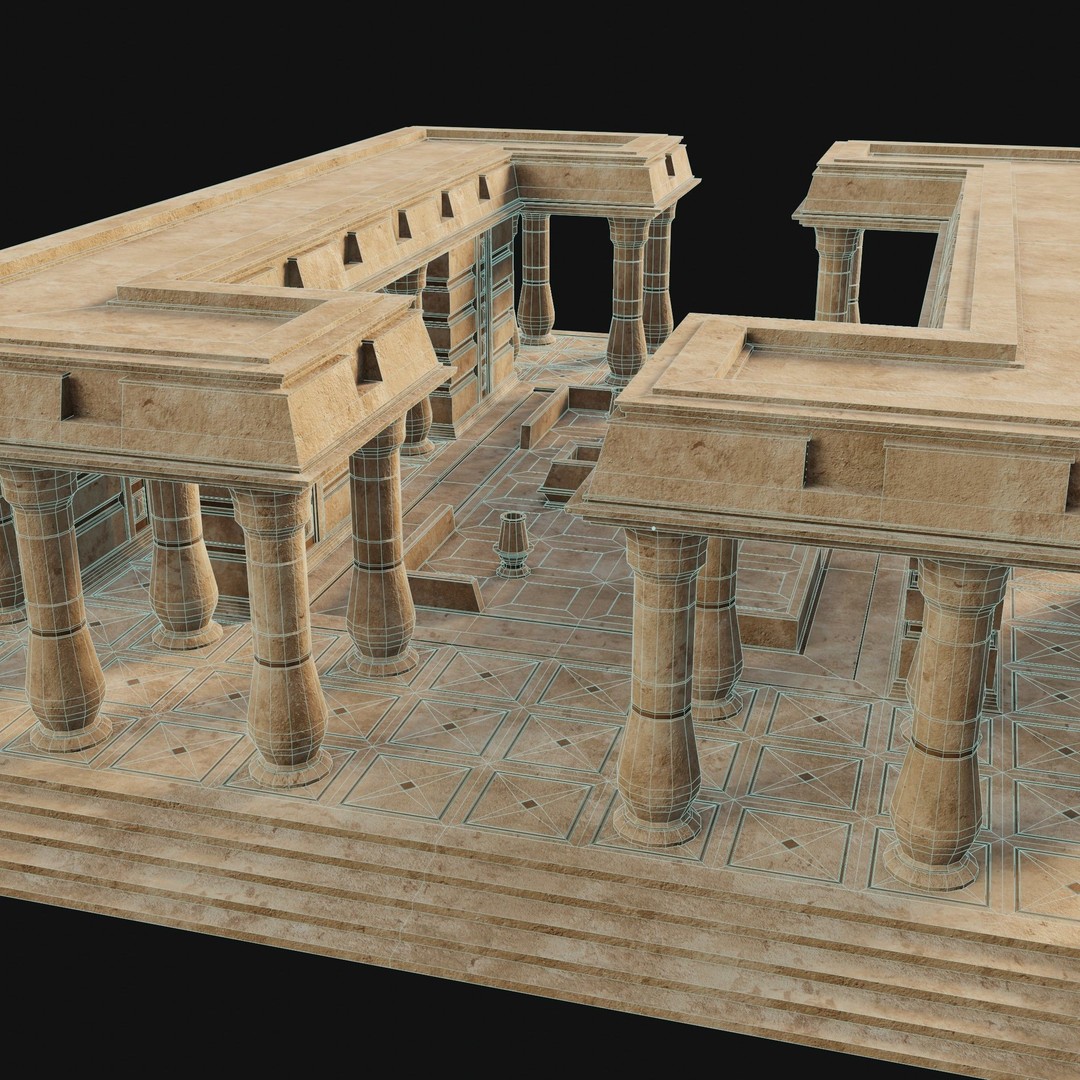 Egyptian Ancient Atrium Temple Bathhouse 3D Model – Low Poly Game Ready, FBX - View 26