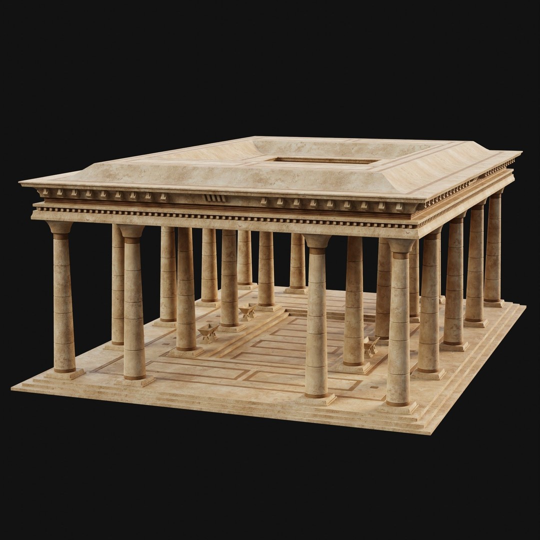 Egyptian Ancient Atrium Temple Bathhouse 3D Model – Low Poly Game Ready, FBX - View 3