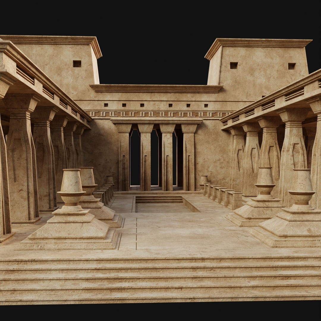 Egyptian Ancient Atrium Temple Bathhouse 3D Model – Low Poly Game Ready, FBX - View 33