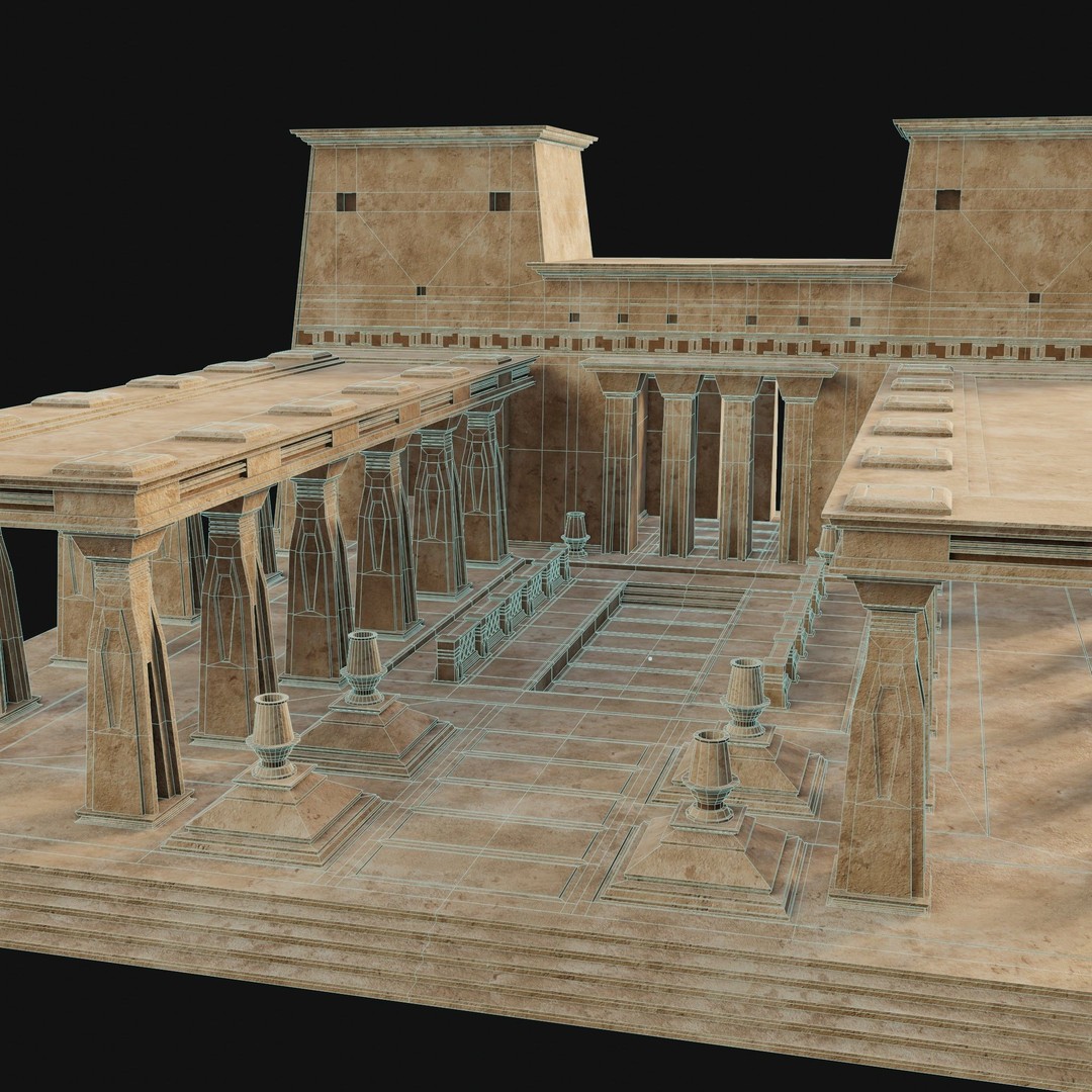 Egyptian Ancient Atrium Temple Bathhouse 3D Model – Low Poly Game Ready, FBX - View 34