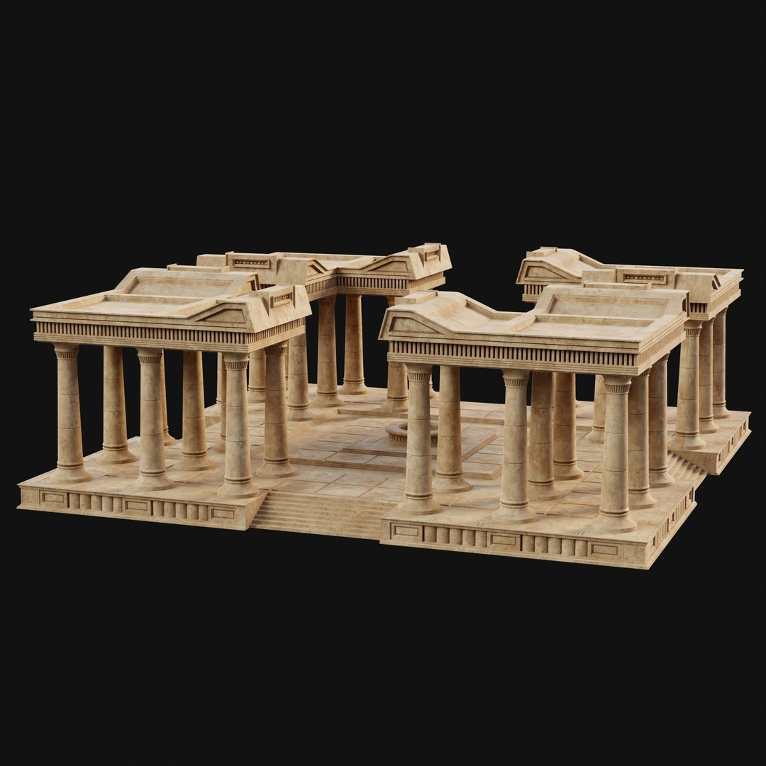 Egyptian Ancient Atrium Temple Bathhouse 3D Model – Low Poly Game Ready, FBX - View 35