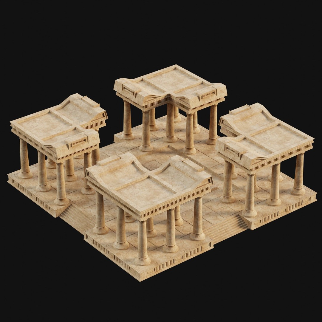 Egyptian Ancient Atrium Temple Bathhouse 3D Model – Low Poly Game Ready, FBX - View 36