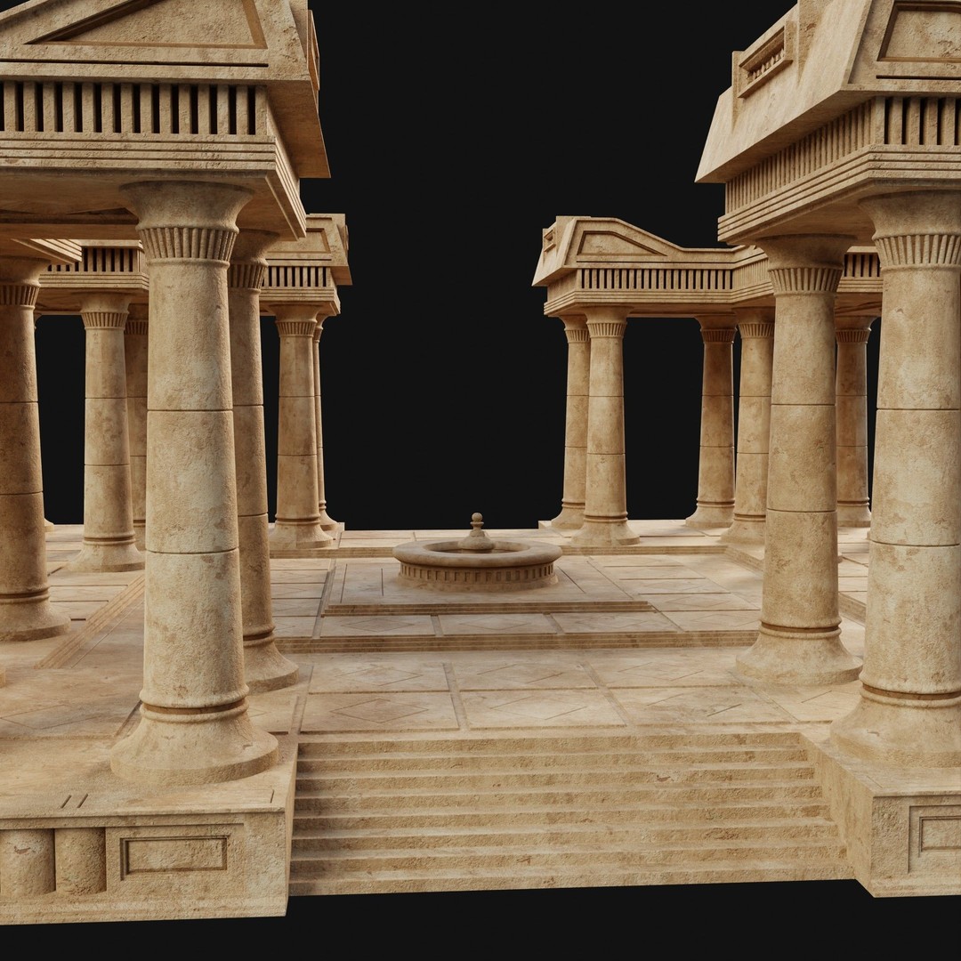 Egyptian Ancient Atrium Temple Bathhouse 3D Model – Low Poly Game Ready, FBX - View 37