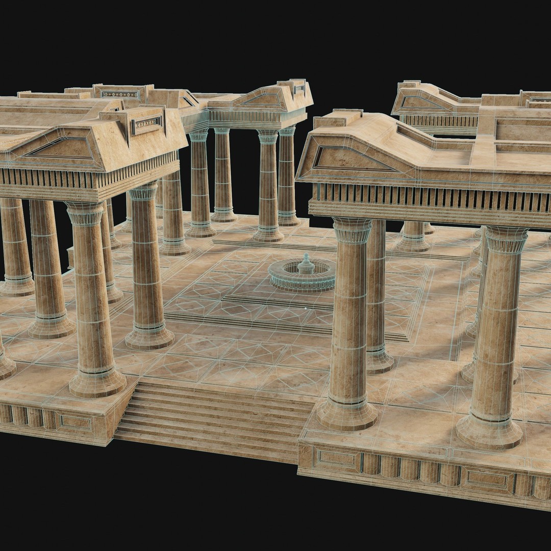Egyptian Ancient Atrium Temple Bathhouse 3D Model – Low Poly Game Ready, FBX - View 38