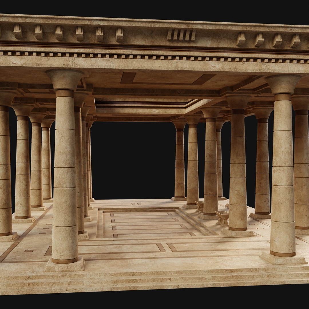 Egyptian Ancient Atrium Temple Bathhouse 3D Model – Low Poly Game Ready, FBX - View 5