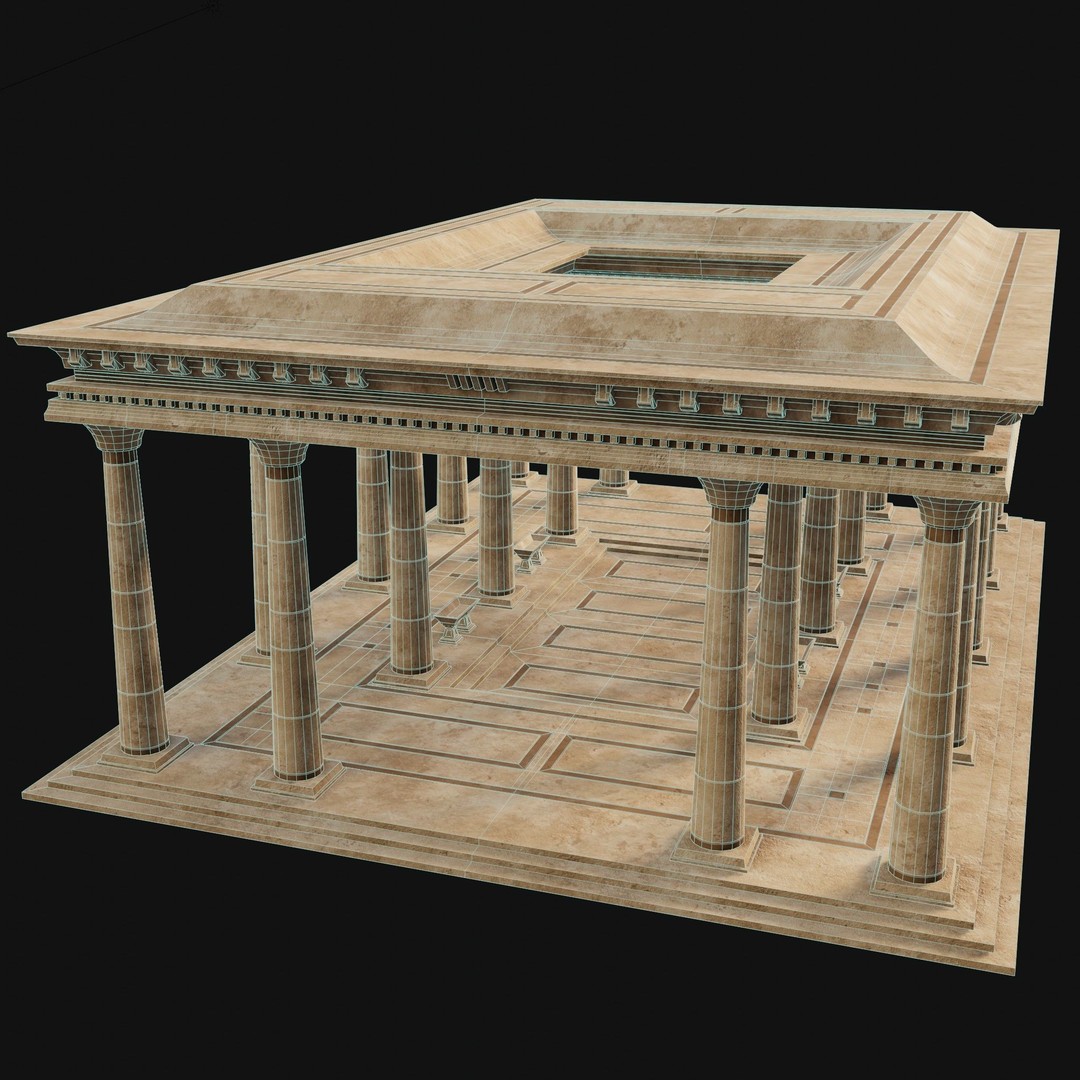 Egyptian Ancient Atrium Temple Bathhouse 3D Model – Low Poly Game Ready, FBX - View 6