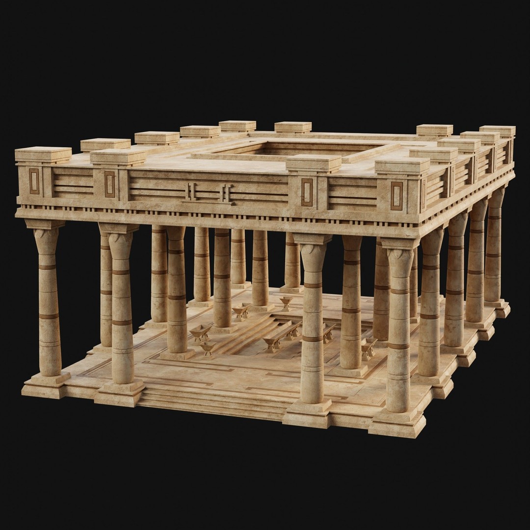 Egyptian Ancient Atrium Temple Bathhouse 3D Model – Low Poly Game Ready, FBX - View 7