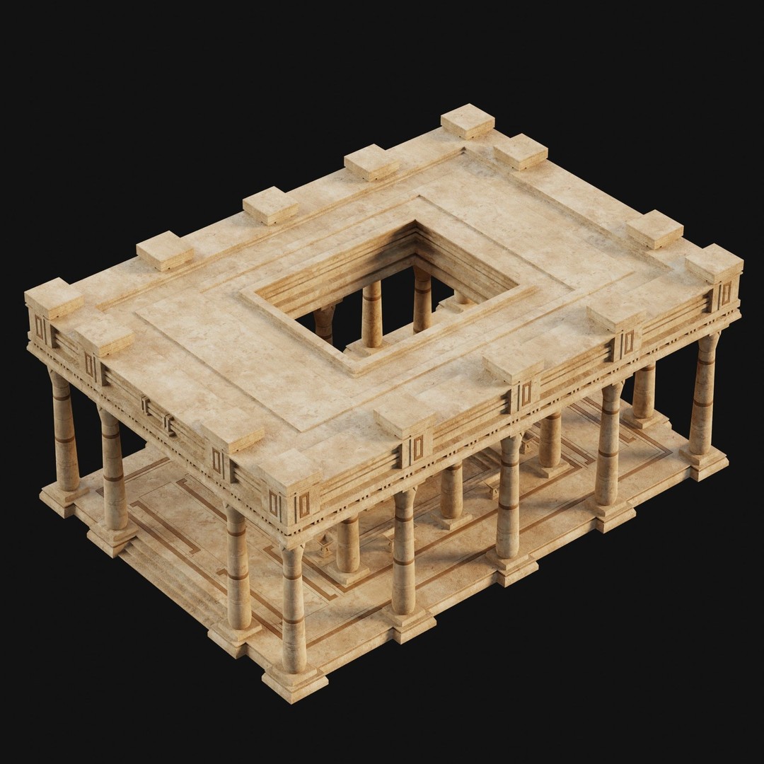 Egyptian Ancient Atrium Temple Bathhouse 3D Model – Low Poly Game Ready, FBX - View 8