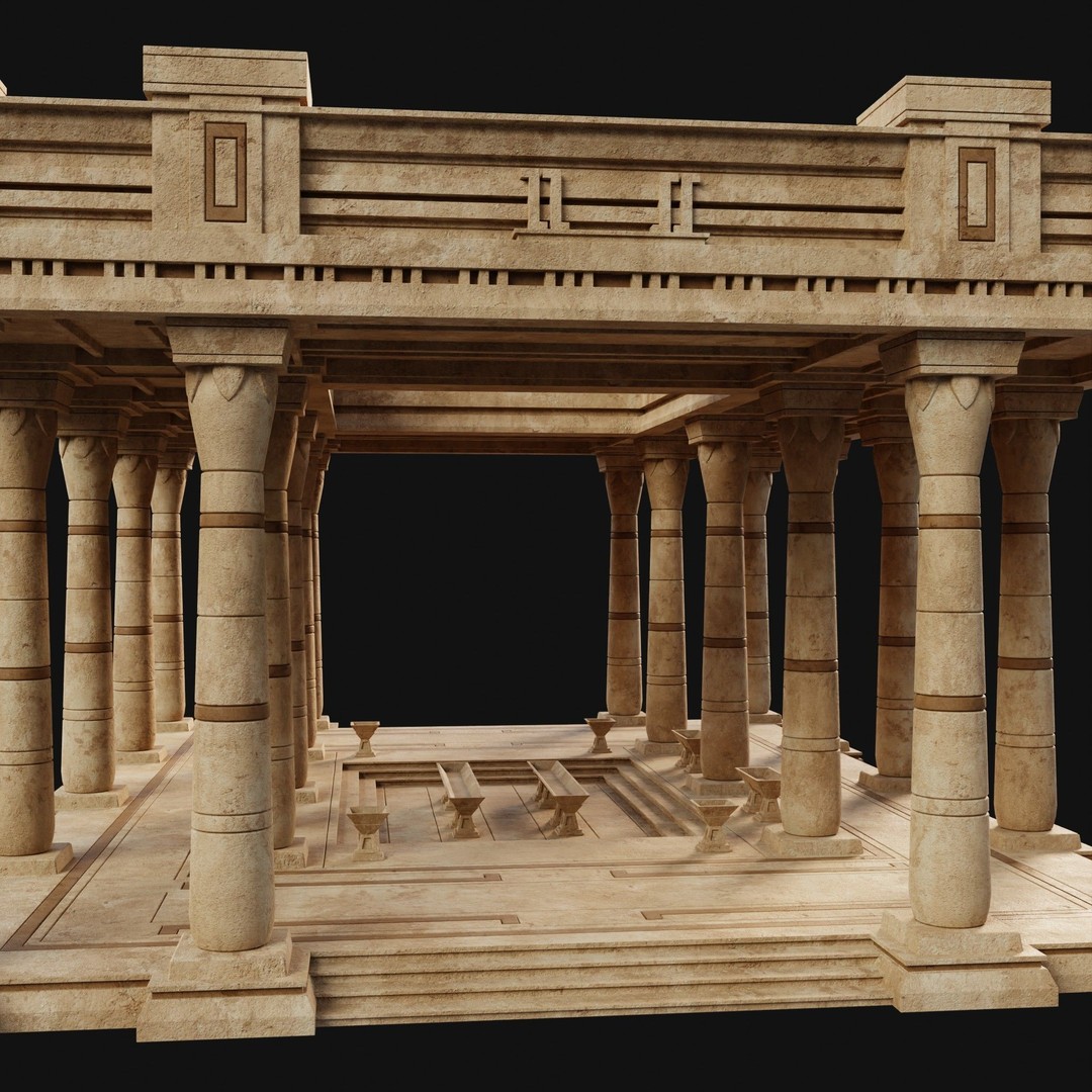 Egyptian Ancient Atrium Temple Bathhouse 3D Model – Low Poly Game Ready, FBX - View 9