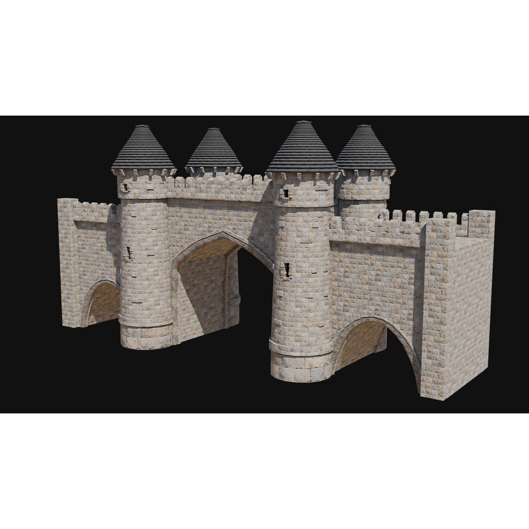 Fantasy Castle Bridge 3D Model – Monumental Low-Poly Game Asset, FBX, OBJ - View 10