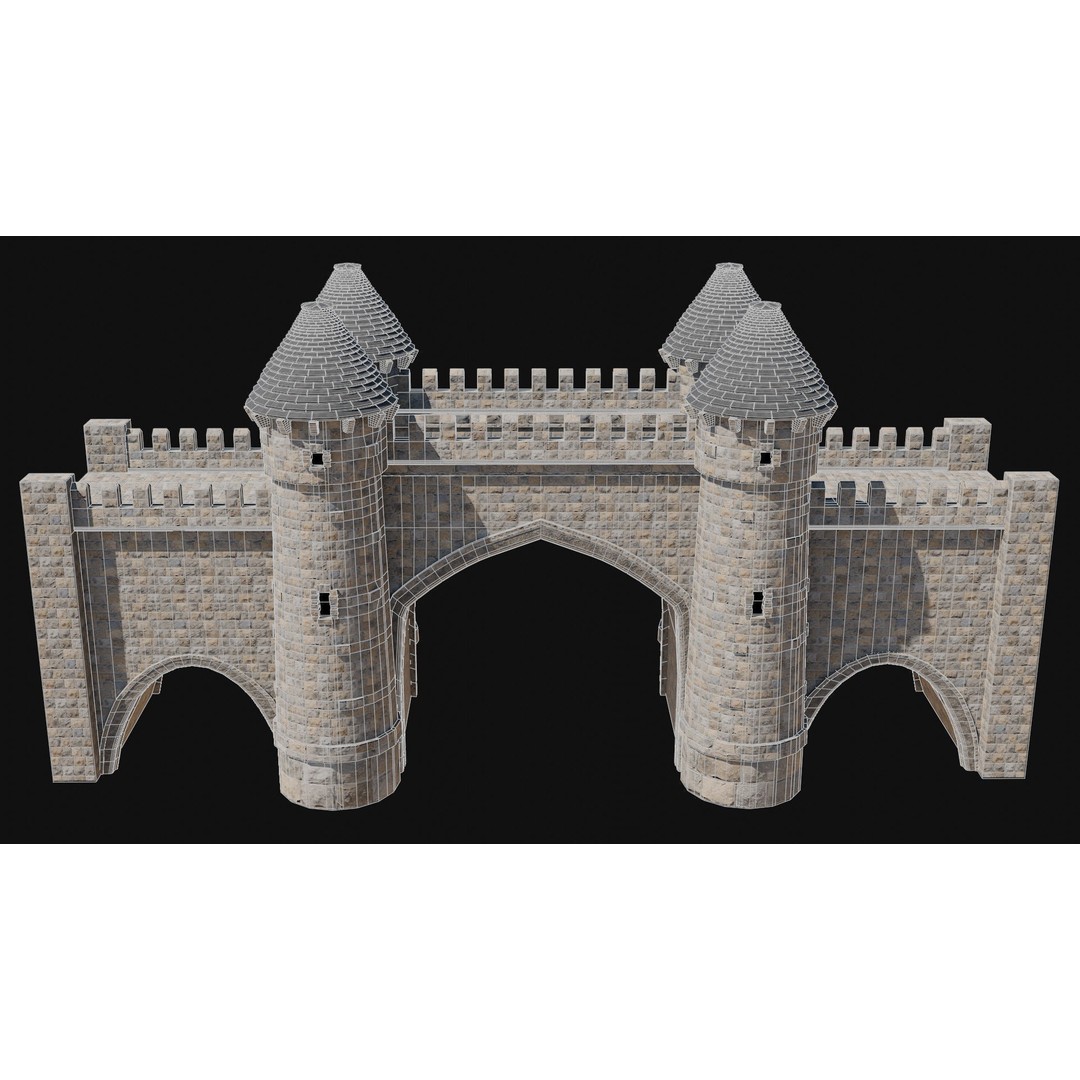 Fantasy Castle Bridge 3D Model – Monumental Low-Poly Game Asset, FBX, OBJ - View 14