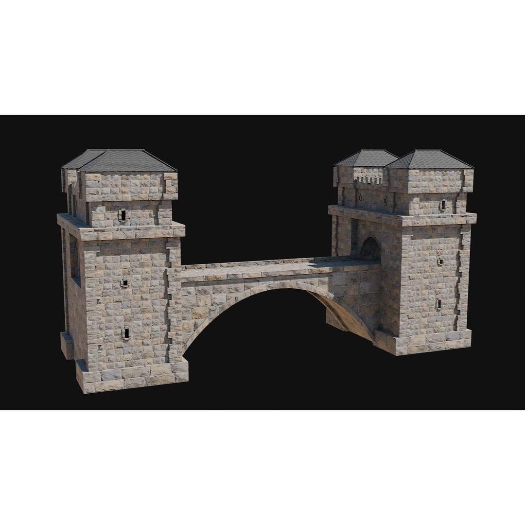 Fantasy Castle Bridge 3D Model – Monumental Low-Poly Game Asset, FBX, OBJ - View 21