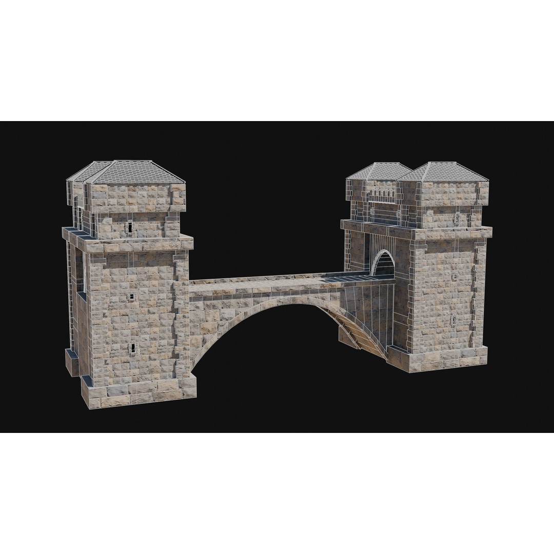 Fantasy Castle Bridge 3D Model – Monumental Low-Poly Game Asset, FBX, OBJ - View 24