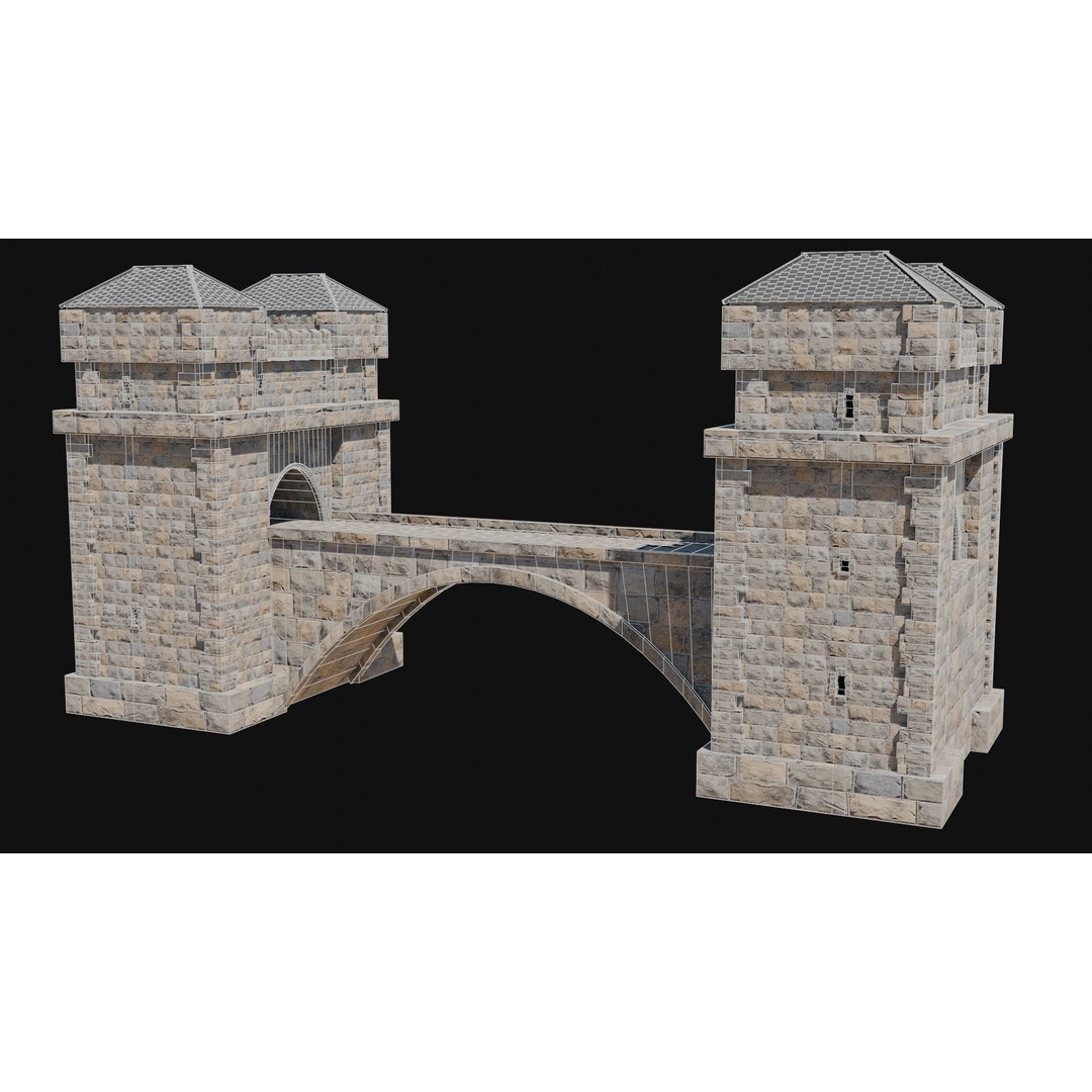 Fantasy Castle Bridge 3D Model – Monumental Low-Poly Game Asset, FBX, OBJ - View 25