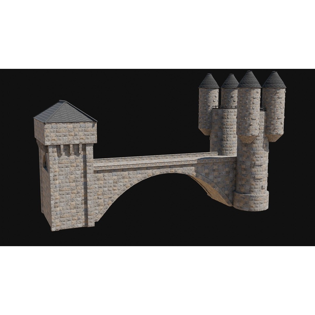 Fantasy Castle Bridge 3D Model – Monumental Low-Poly Game Asset, FBX, OBJ - View 27