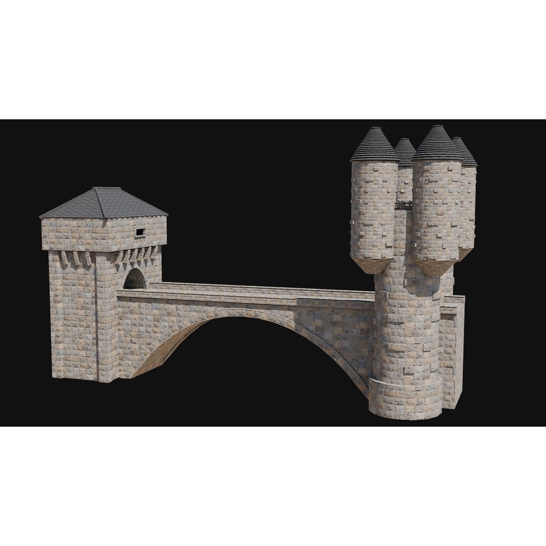 Fantasy Castle Bridge 3D Model – Monumental Low-Poly Game Asset, FBX, OBJ - View 28