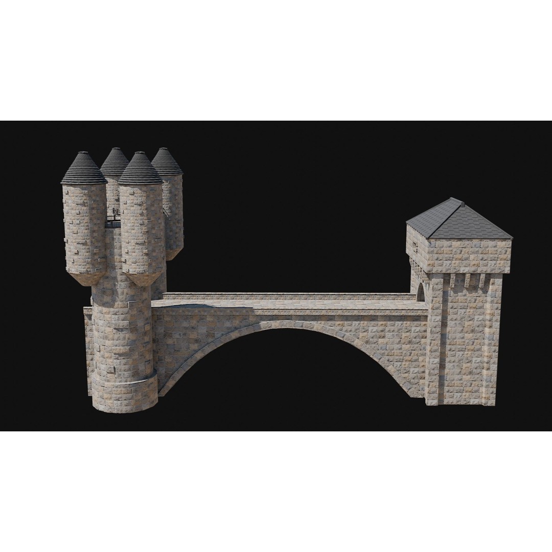 Fantasy Castle Bridge 3D Model – Monumental Low-Poly Game Asset, FBX, OBJ - View 29