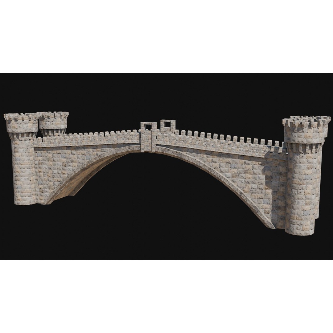 Fantasy Castle Bridge 3D Model – Monumental Low-Poly Game Asset, FBX, OBJ - View 34