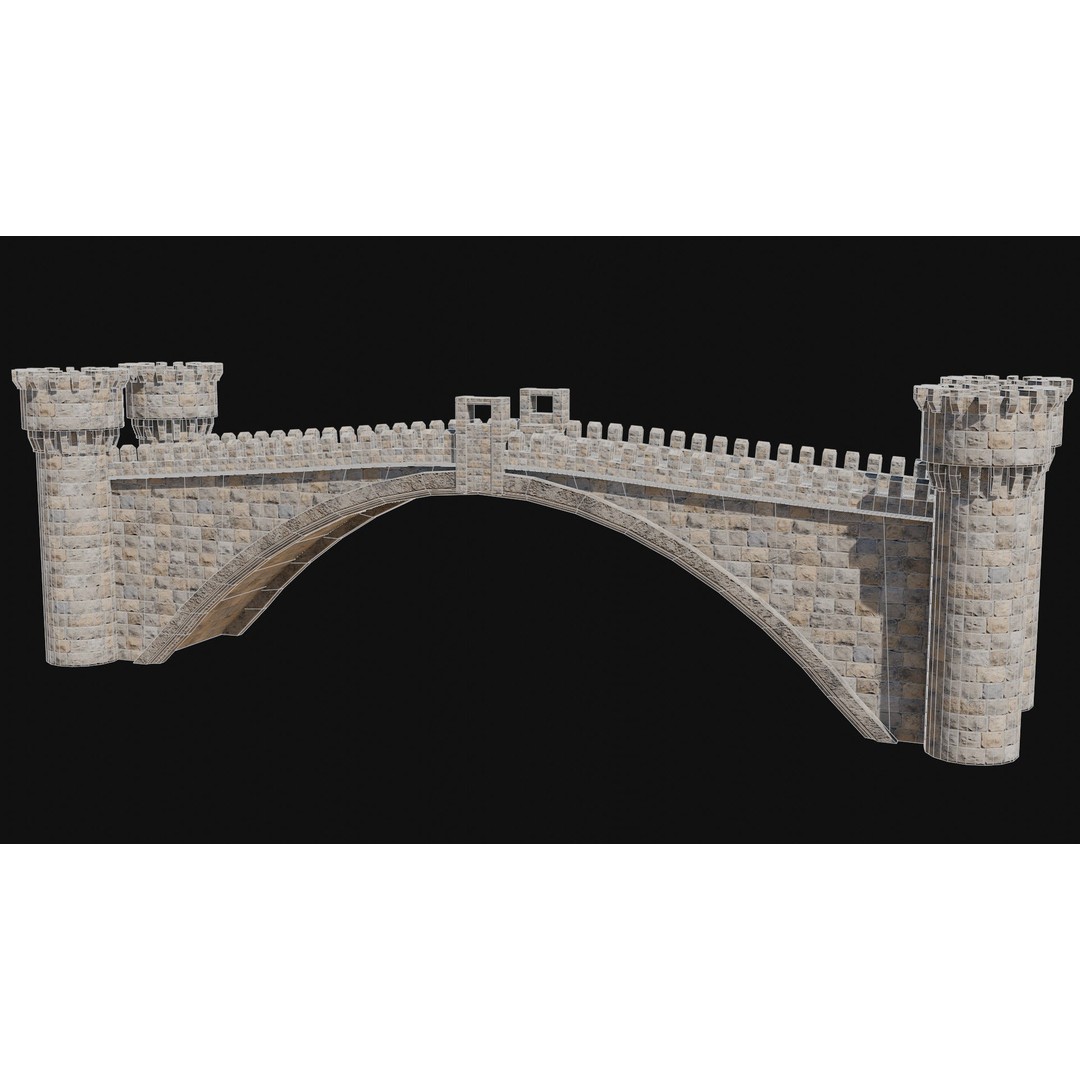 Fantasy Castle Bridge 3D Model – Monumental Low-Poly Game Asset, FBX, OBJ - View 37