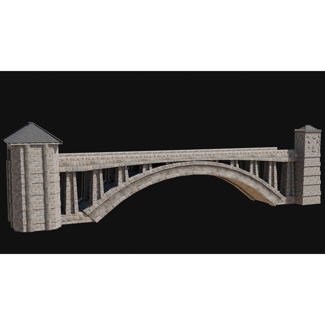 Fantasy Castle Bridge 3D Model – Monumental Low-Poly Game Asset, FBX, OBJ - View 39