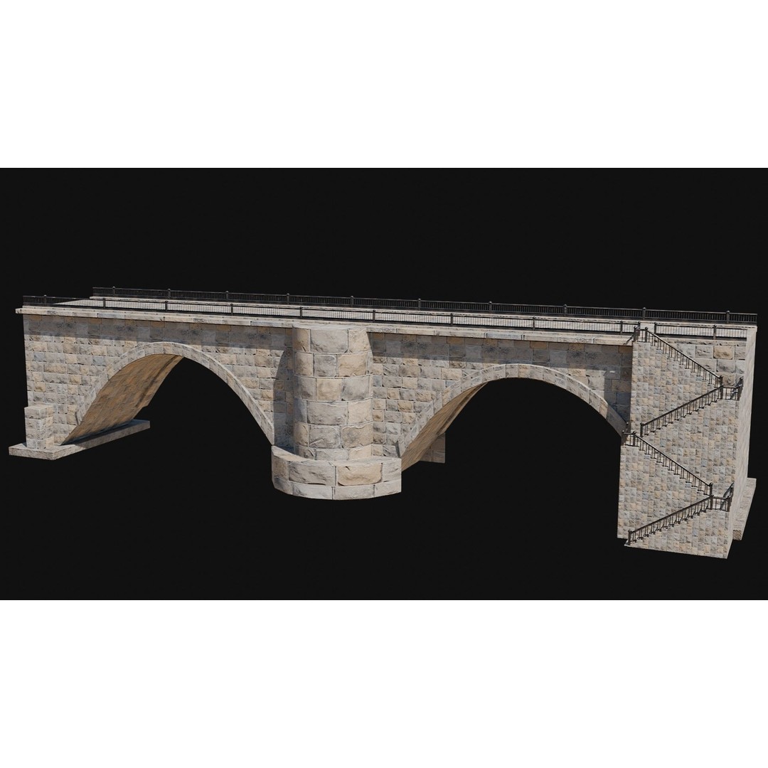 Fantasy Castle Bridge 3D Model – Monumental Low-Poly Game Asset, FBX, OBJ - View 46