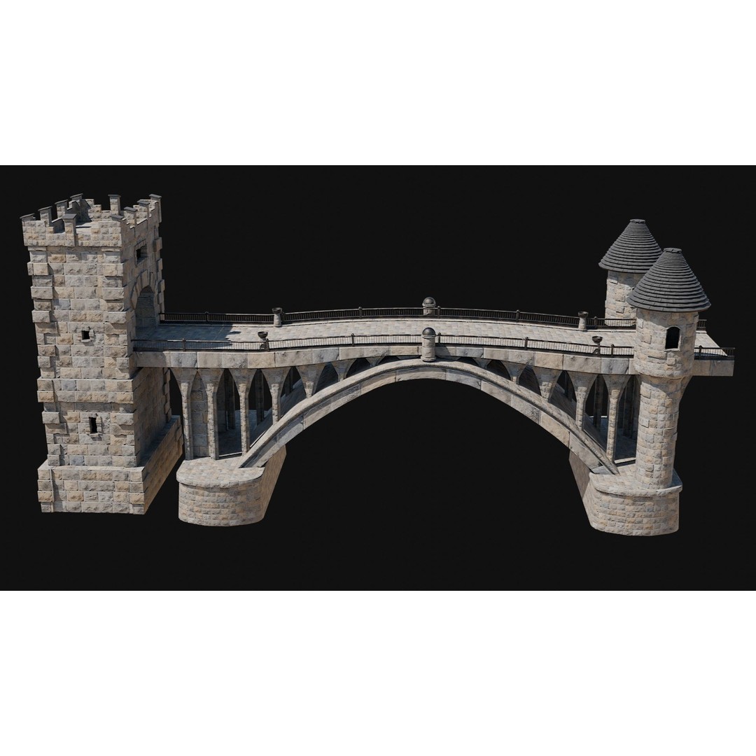 Fantasy Castle Bridge 3D Model – Monumental Low-Poly Game Asset, FBX, OBJ - View 5