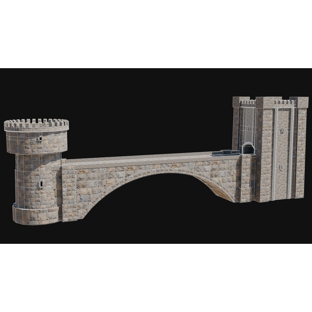 Fantasy Castle Bridge 3D Model – Monumental Low-Poly Game Asset, FBX, OBJ - View 54