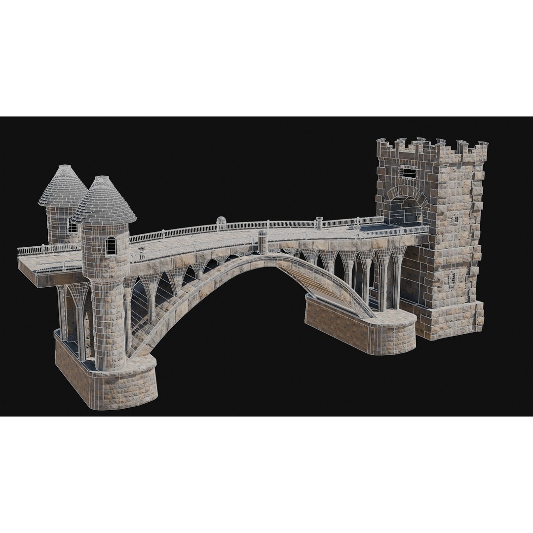 Fantasy Castle Bridge 3D Model – Monumental Low-Poly Game Asset, FBX, OBJ - View 6