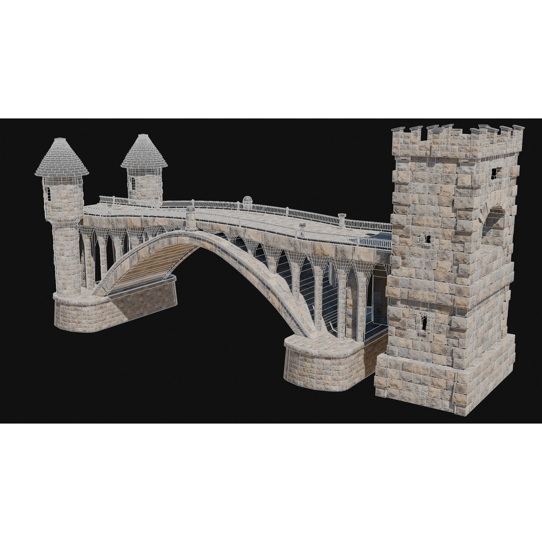 Fantasy Castle Bridge 3D Model – Monumental Low-Poly Game Asset, FBX, OBJ - View 7