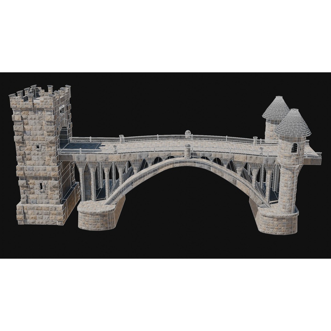 Fantasy Castle Bridge 3D Model – Monumental Low-Poly Game Asset, FBX, OBJ - View 8