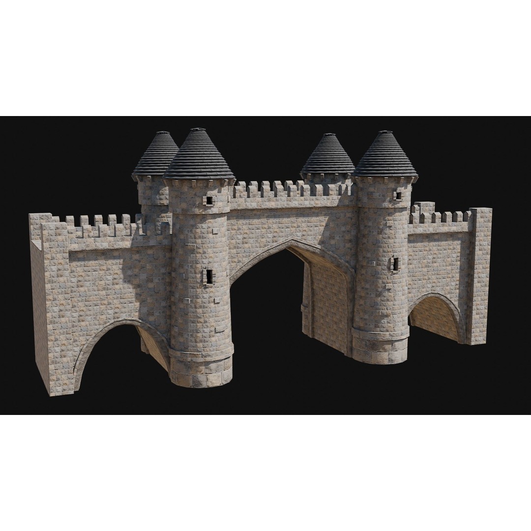 Fantasy Castle Bridge 3D Model – Monumental Low-Poly Game Asset, FBX, OBJ - View 9