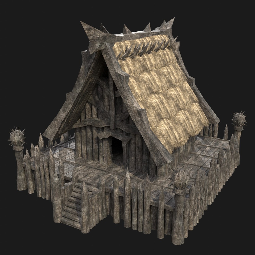 Orc Barbarian Hunter Camp Houses 3D Model – Low Poly Game Asset, FBX - View 10