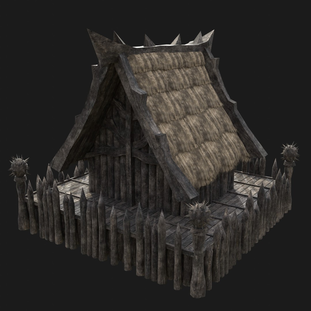 Orc Barbarian Hunter Camp Houses 3D Model – Low Poly Game Asset, FBX - View 19
