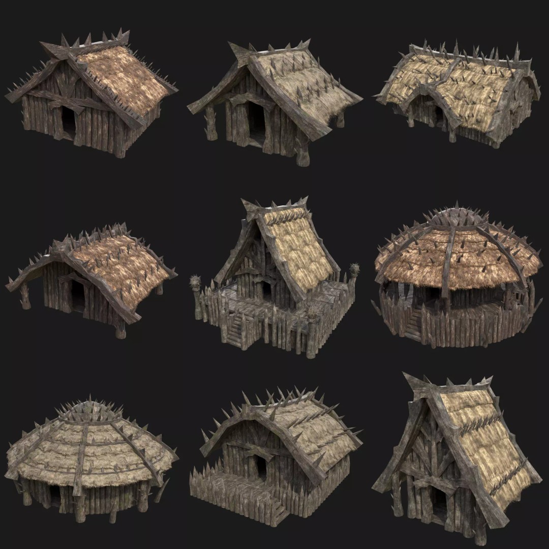 Orc Barbarian Hunter Camp Houses 3D Model – Low Poly Game Asset, FBX - View 2