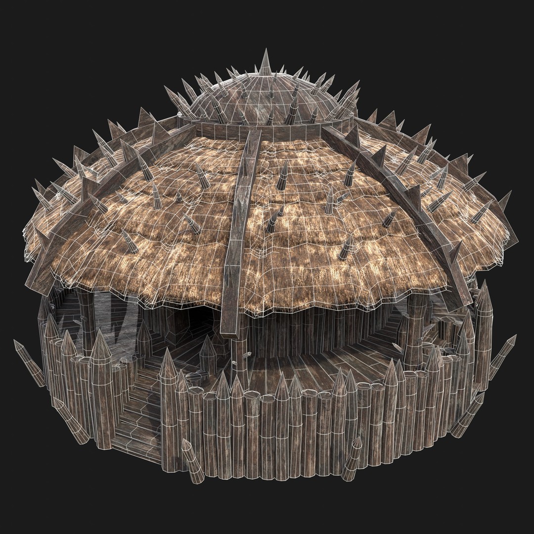 Orc Barbarian Hunter Camp Houses 3D Model – Low Poly Game Asset, FBX - View 26