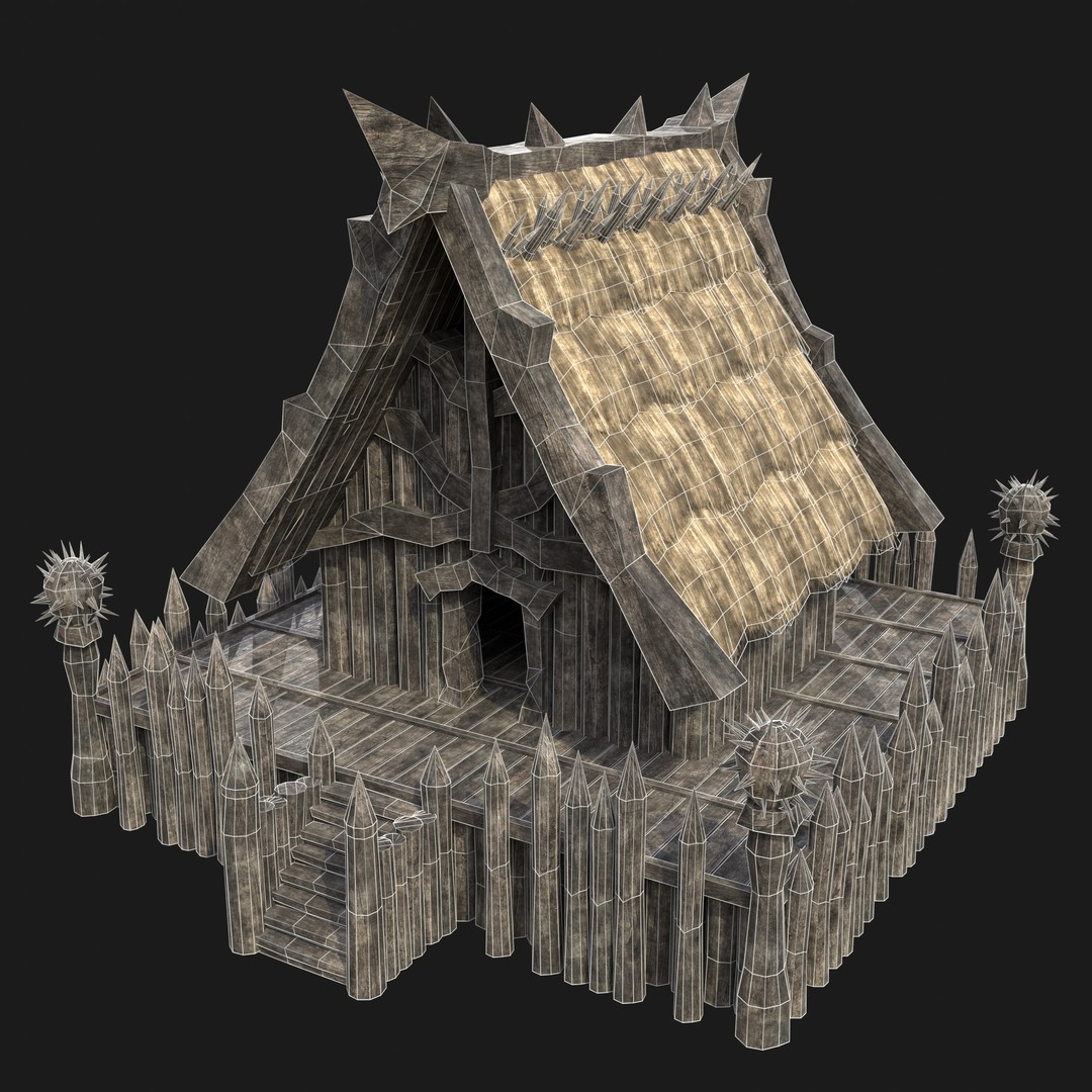 Orc Barbarian Hunter Camp Houses 3D Model – Low Poly Game Asset, FBX - View 28