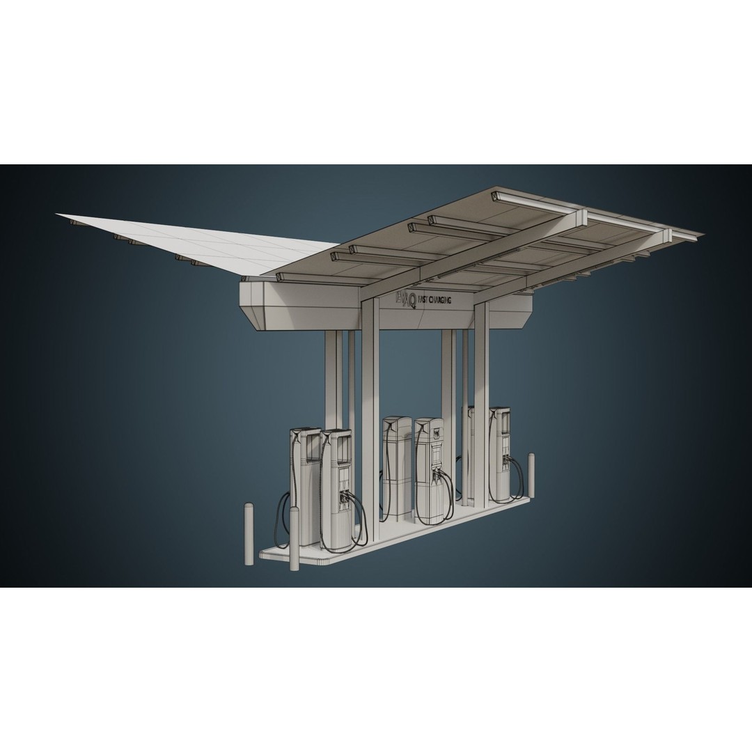 Solar Charging Station 3D Model – Low Poly Industrial Asset, FBX/Blender - View 12